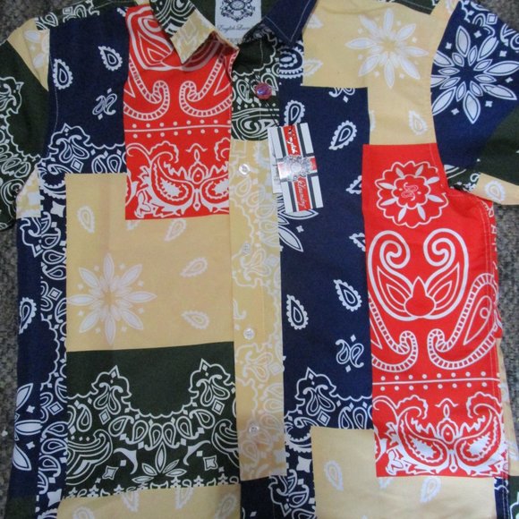 NWT English Laundry Boys Short Sleeve Button-Down paisley patch Print Shirt XL18 - Picture 2 of 9
